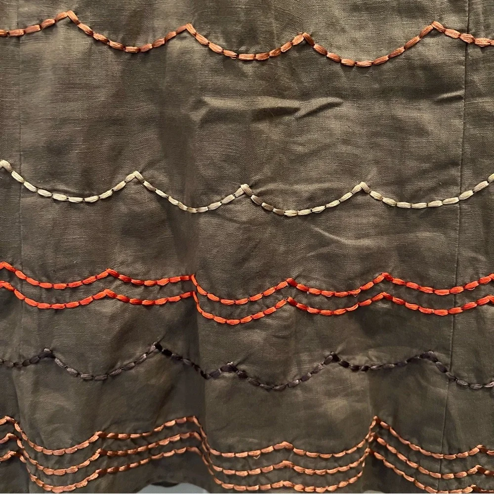 Boden Taupe‎ Brown A Line Skirt Size 6R Linen Embroidered Zip Lined